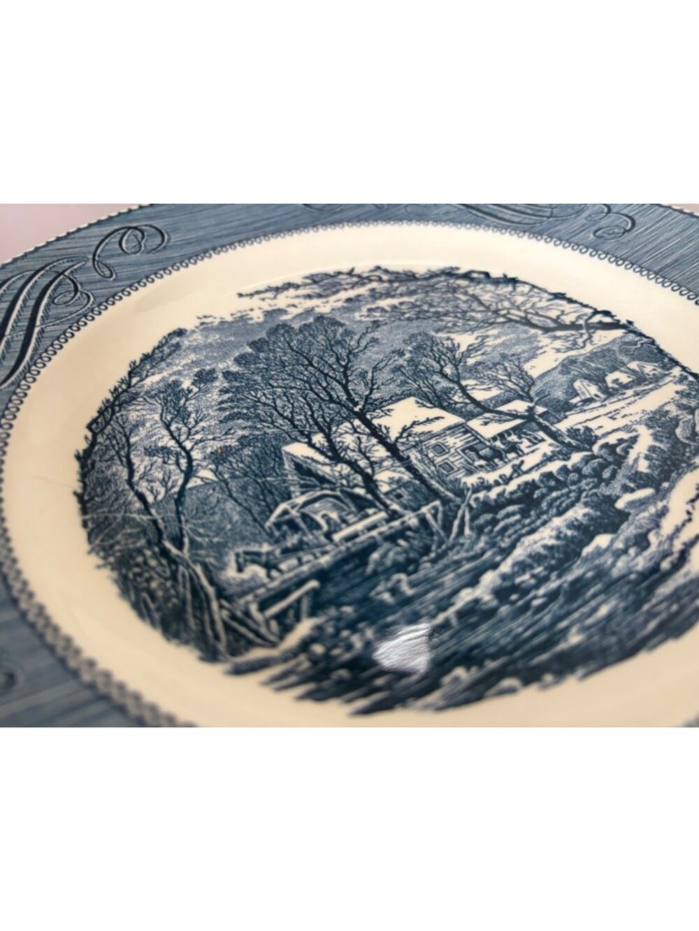 Currier & Ives Blue Transferware Plate 10" The Old Grist Mill Vintage USA Made D - Picture 4 of 7